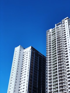 Modern residential buildings with clear blue sky