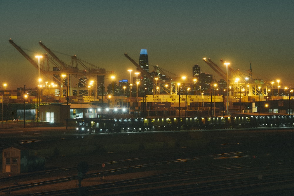 city skyline during night time