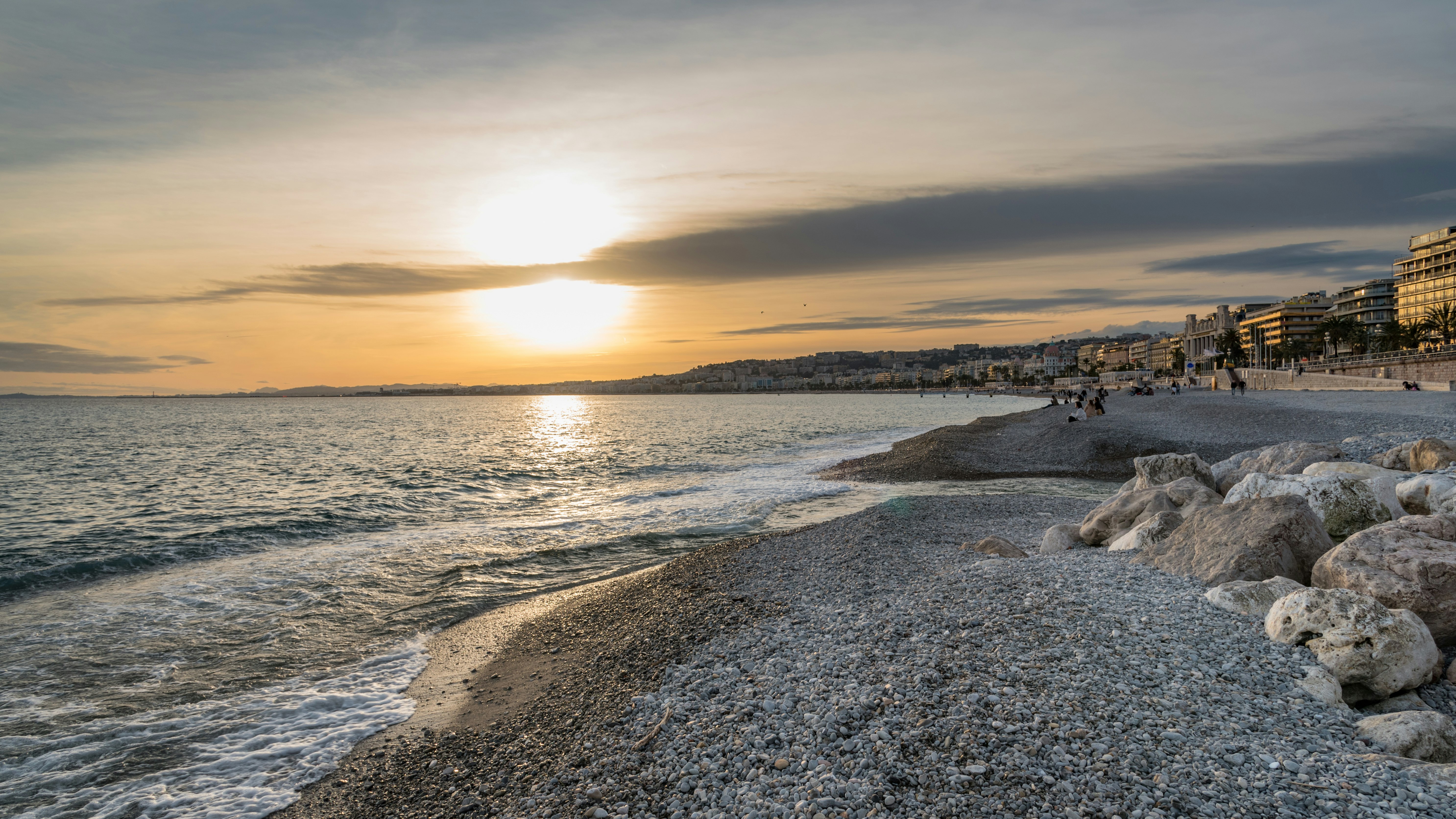 Sunset on the Bay of Angels in Nice, France