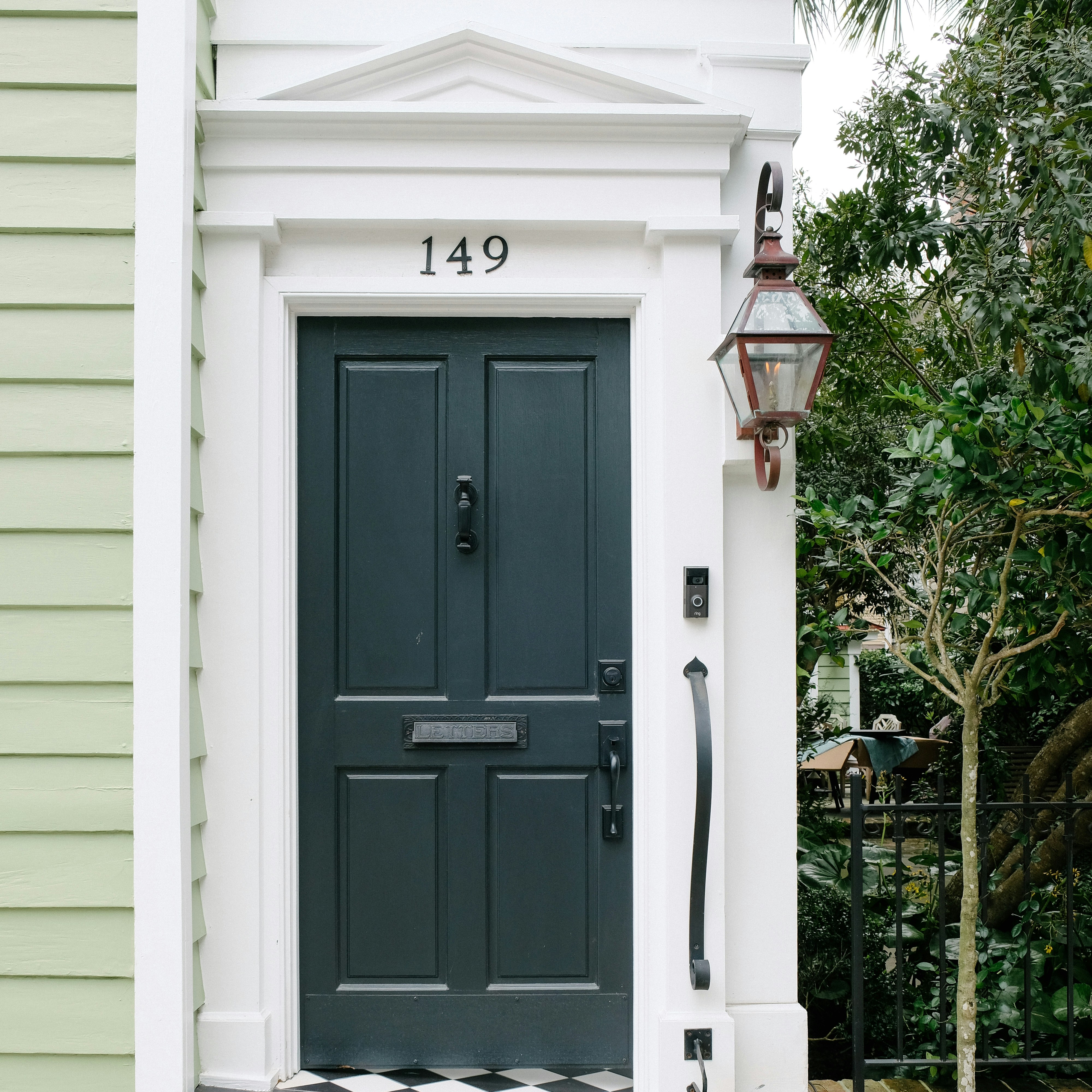 white wooden door.