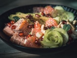 vegetable salad on black ceramic plate