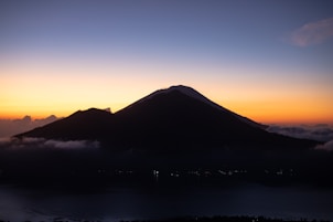 silhouette of mountain during sunset