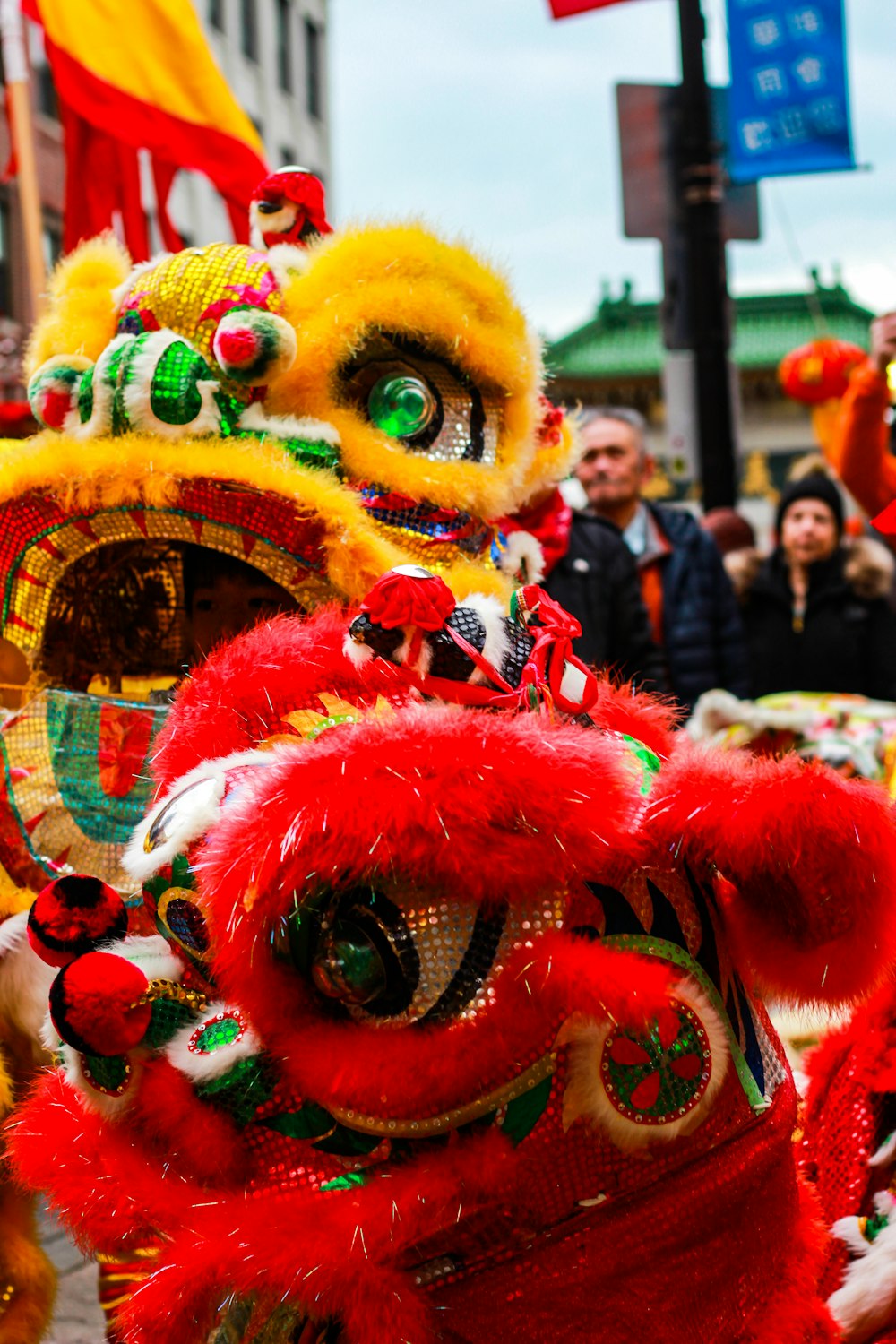 red yellow and green dragon costume