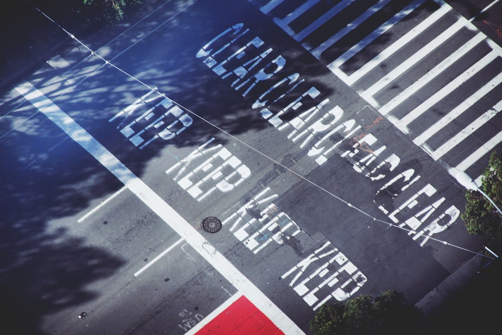 white and black pedestrian lane