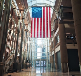 us flag on building