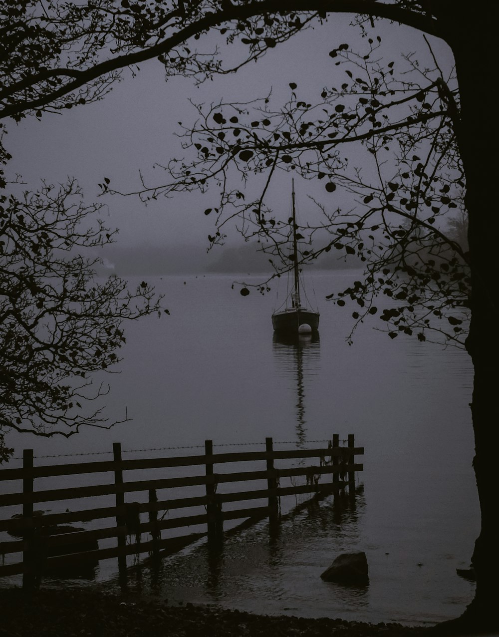 black wooden fence near body of water