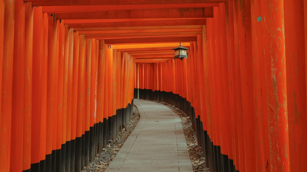 orange and black concrete hallway