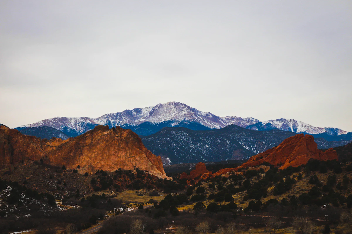 Garden of the Gods with Pikes Peak in the background near Colorado Springs, Colorado