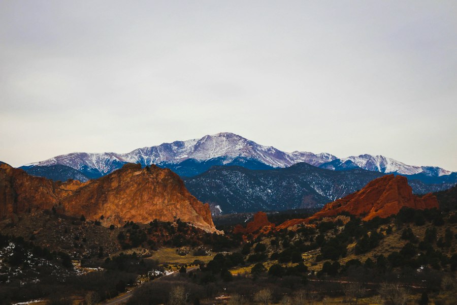 Garden of the Gods with Pikes Peak behind it