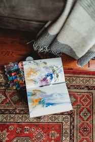 white blue and pink floral painting