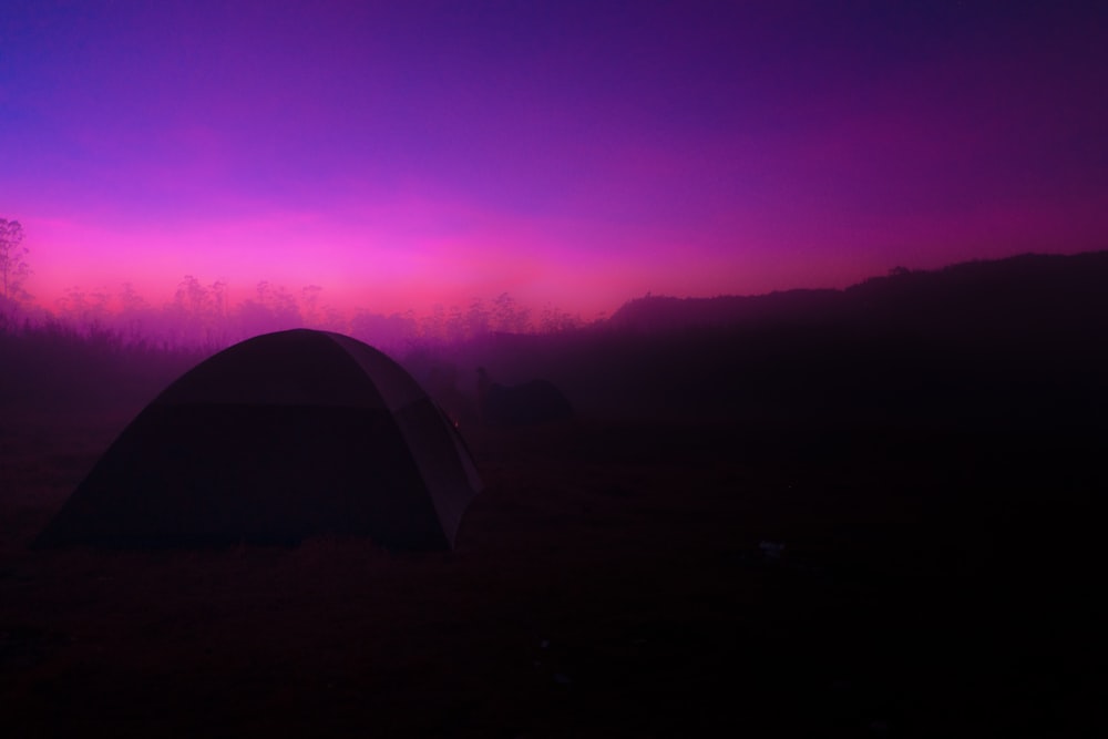 tent on green grass field during sunset