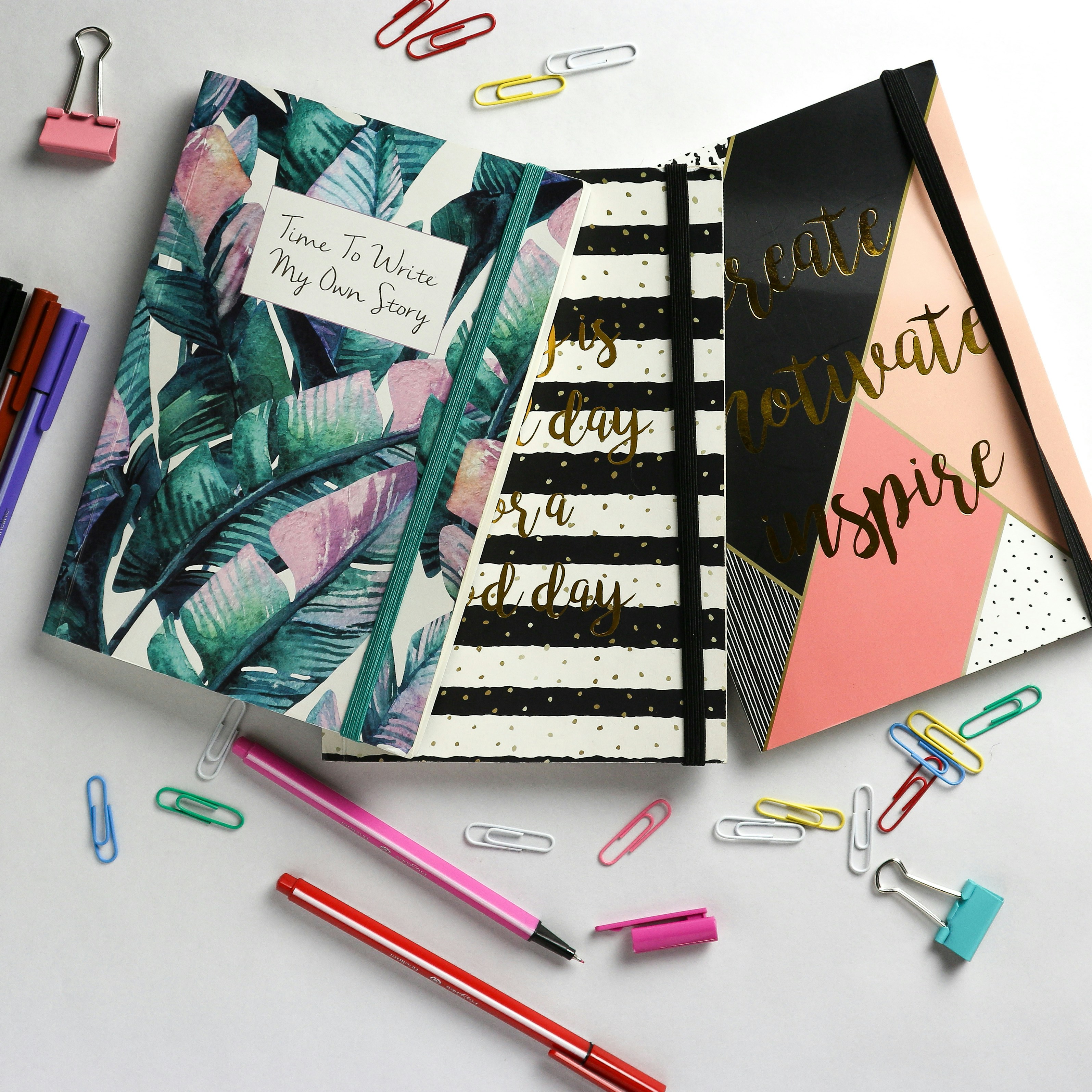 Professional office stationery supplies including pens, notebooks and organizers