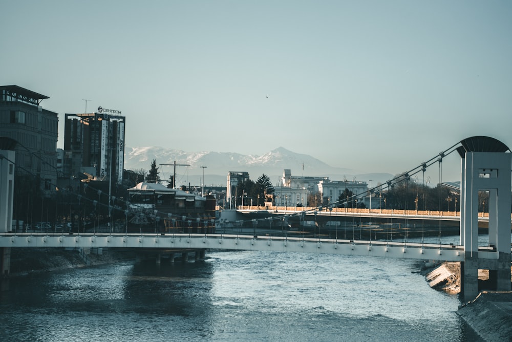 bridge over water near city buildings during daytime