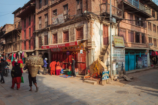 Bhaktapur old city brick lanes narrow streets Nepal medieval