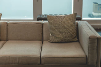 brown and black throw pillow on brown sofa