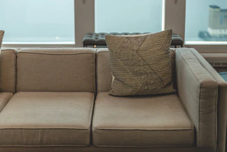 brown and black throw pillow on brown sofa