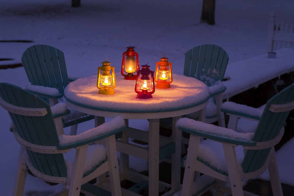 lighted candles on round table