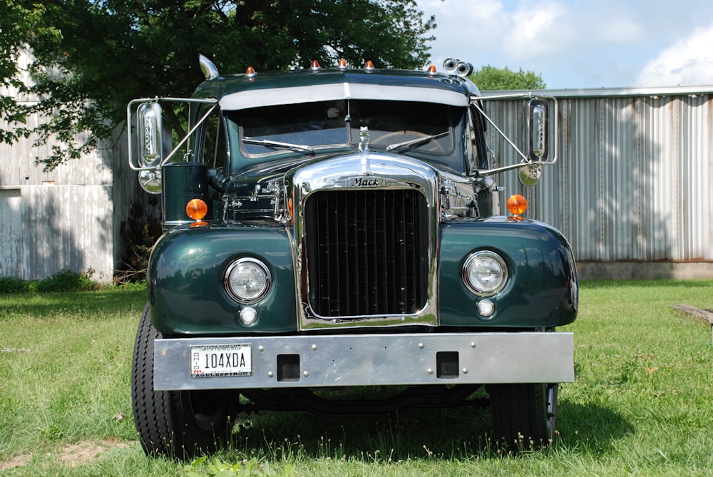 teal and white vintage truck