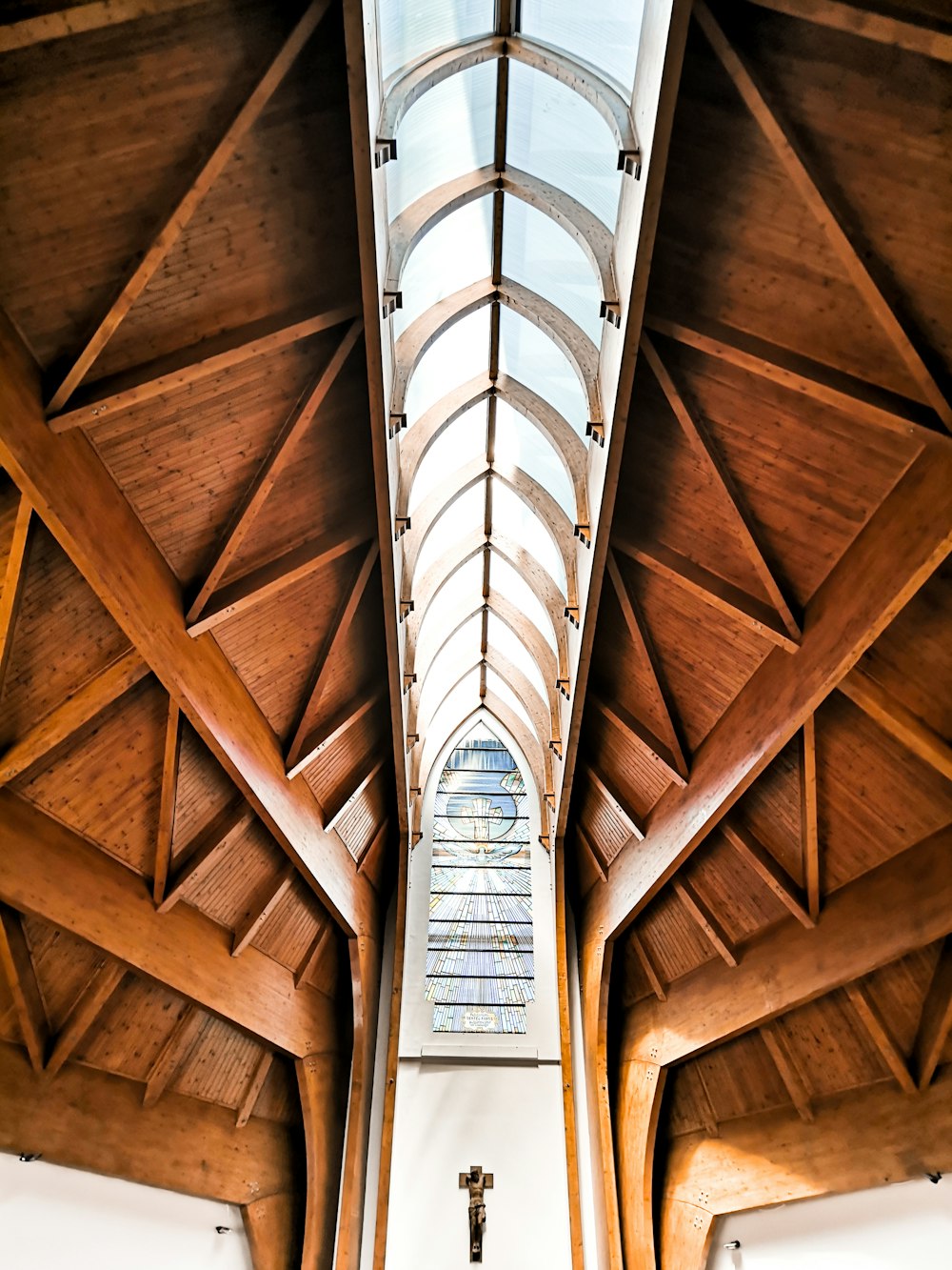 brown wooden ceiling with white ceiling