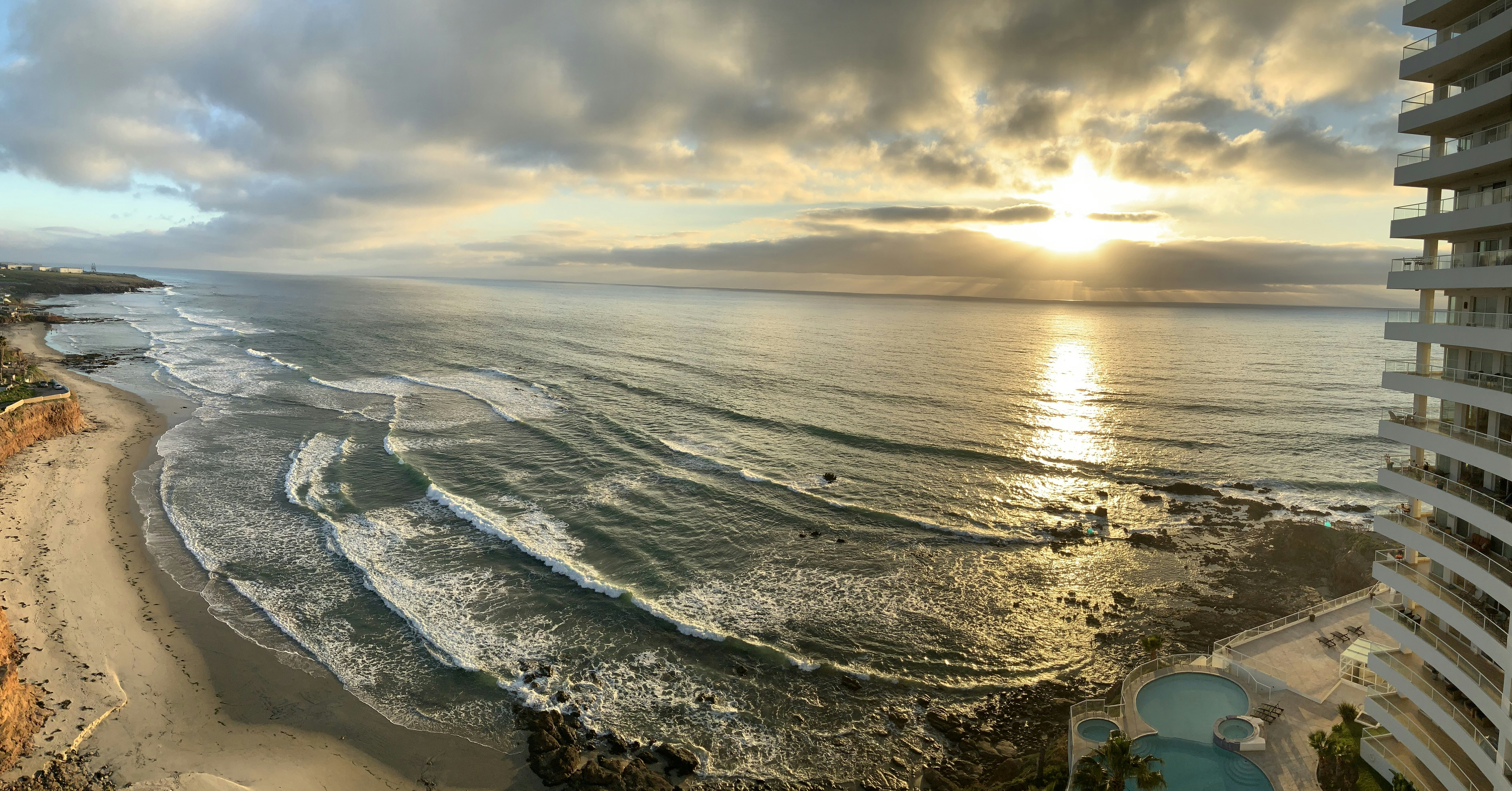 aerial view of beach during sunset