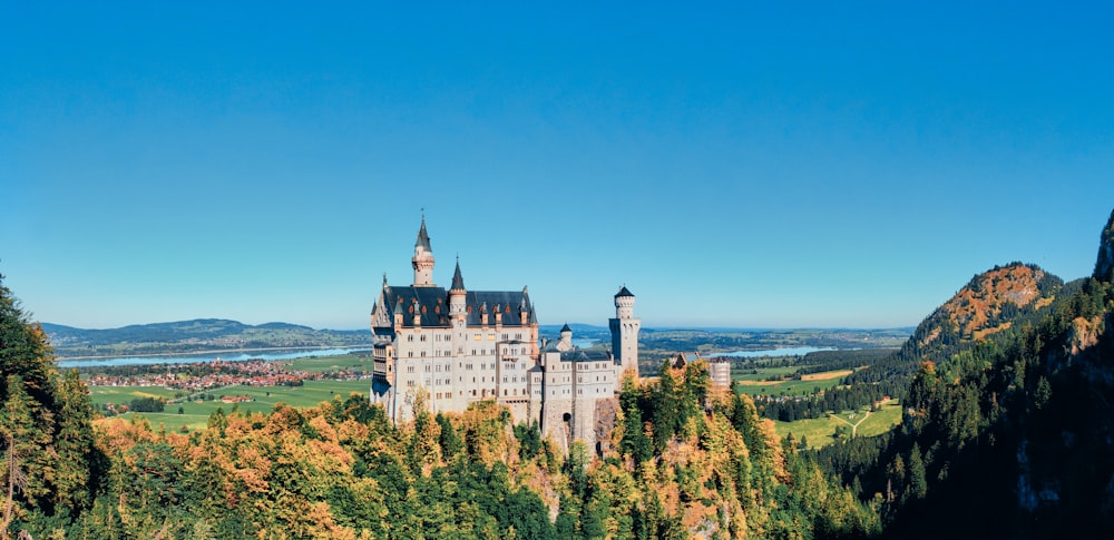 weiß-braunes Schloss auf einem Hügel