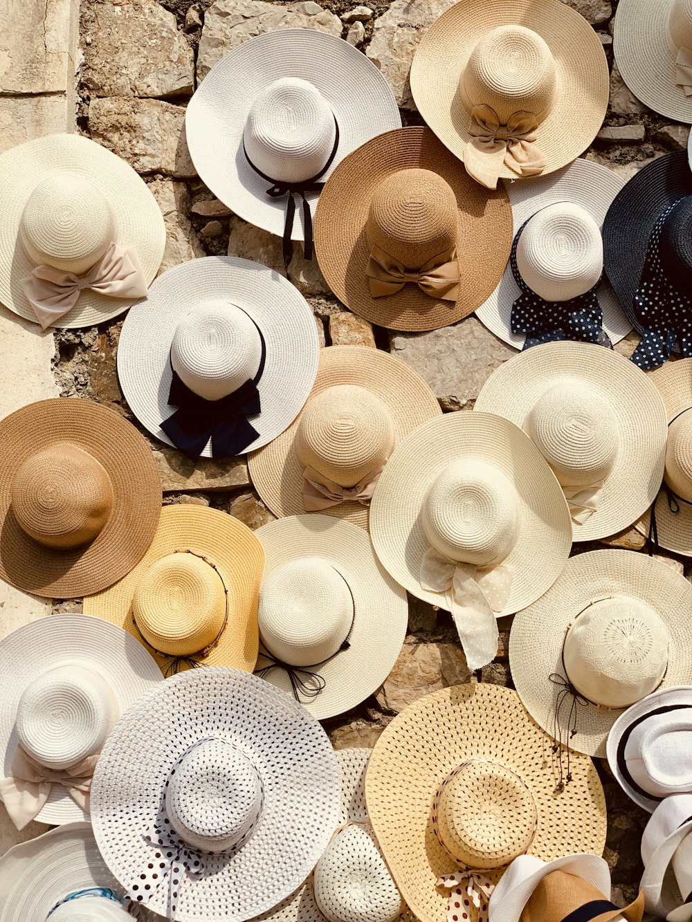 brown and white straw hat
