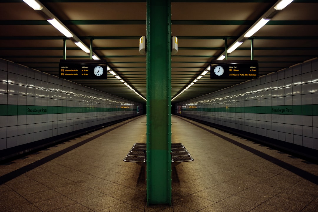 green and white train station