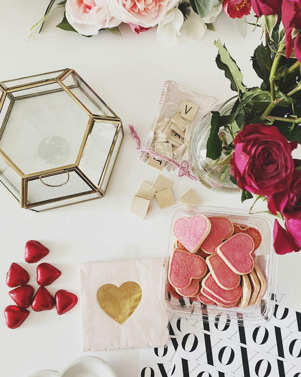 red heart shaped on gold box