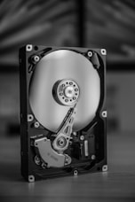 black and silver hard disk drive