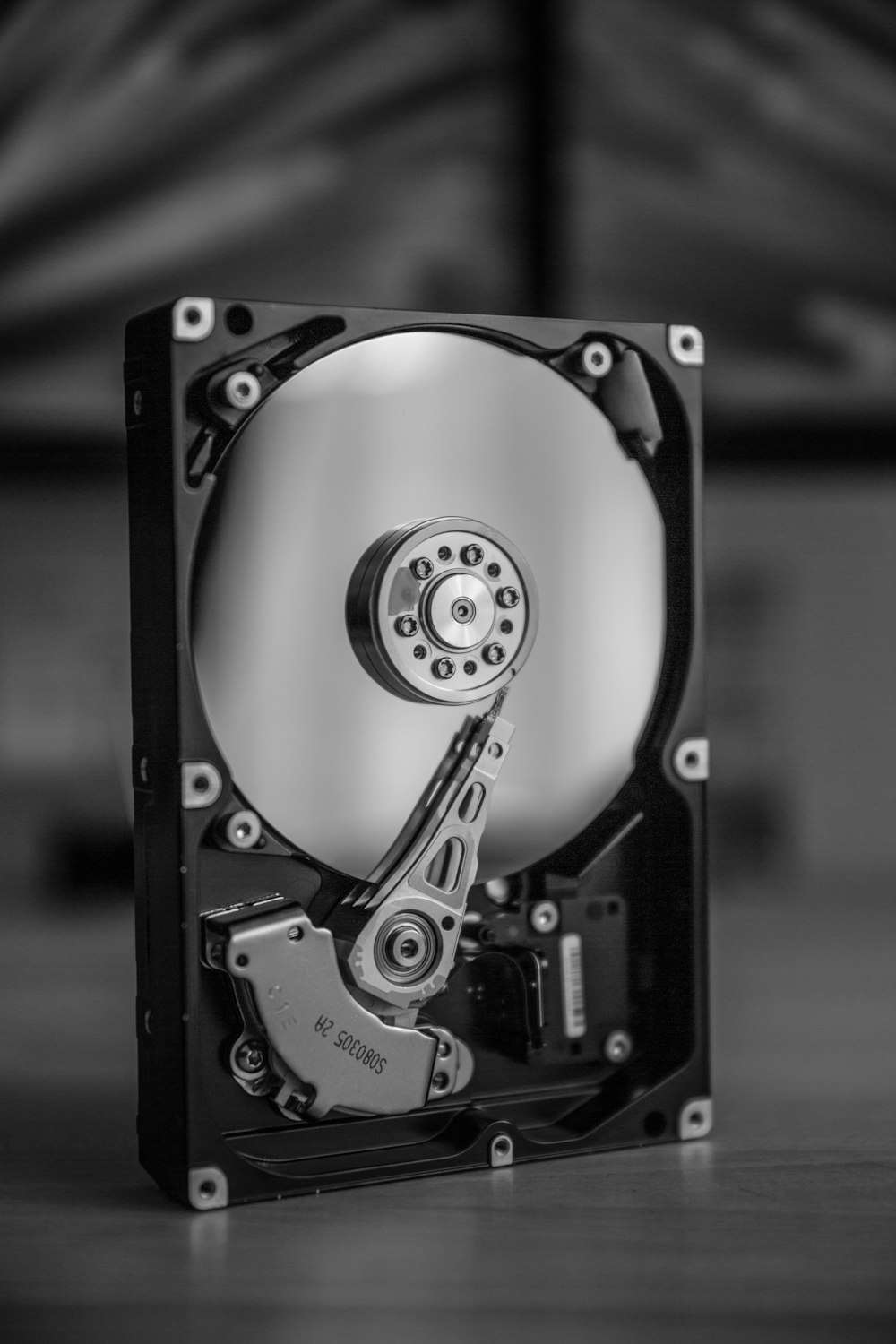 black and silver hard disk drive