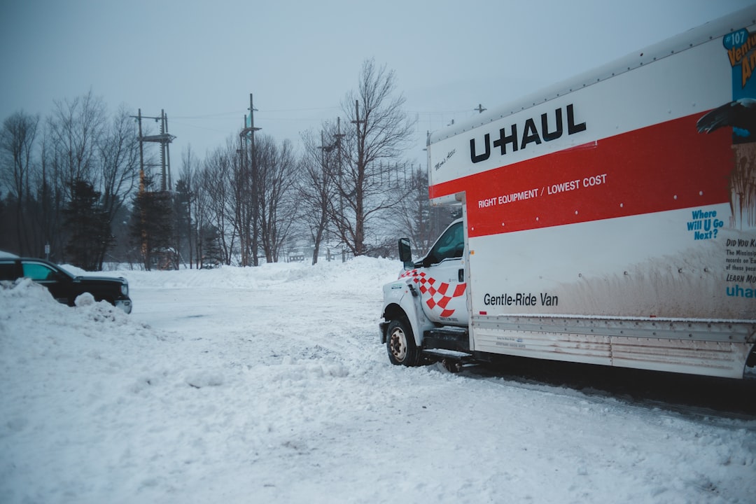 white and brown van on snow covered ground during daytime