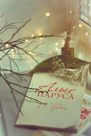 A vibrant book cover of novivėjas’ latest release resting on a wooden table with a cup of tea.