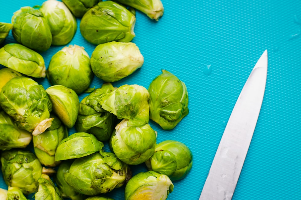 green vegetable on blue and white table