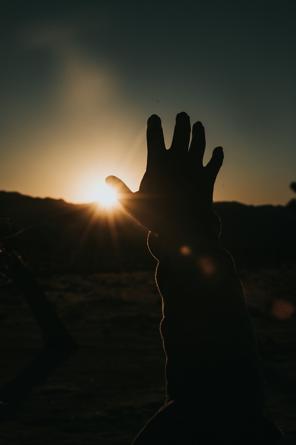 silhouette of persons hand during sunset