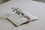 white floral on white book page