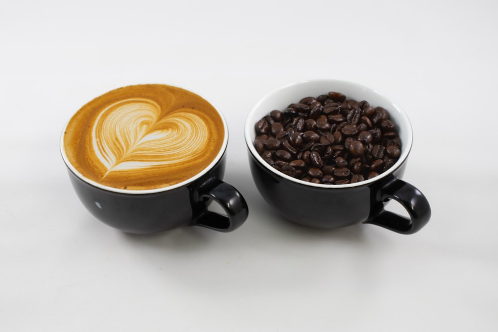 black ceramic mug with coffee