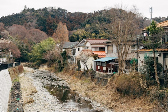 brown and white house near river in Takao Japan