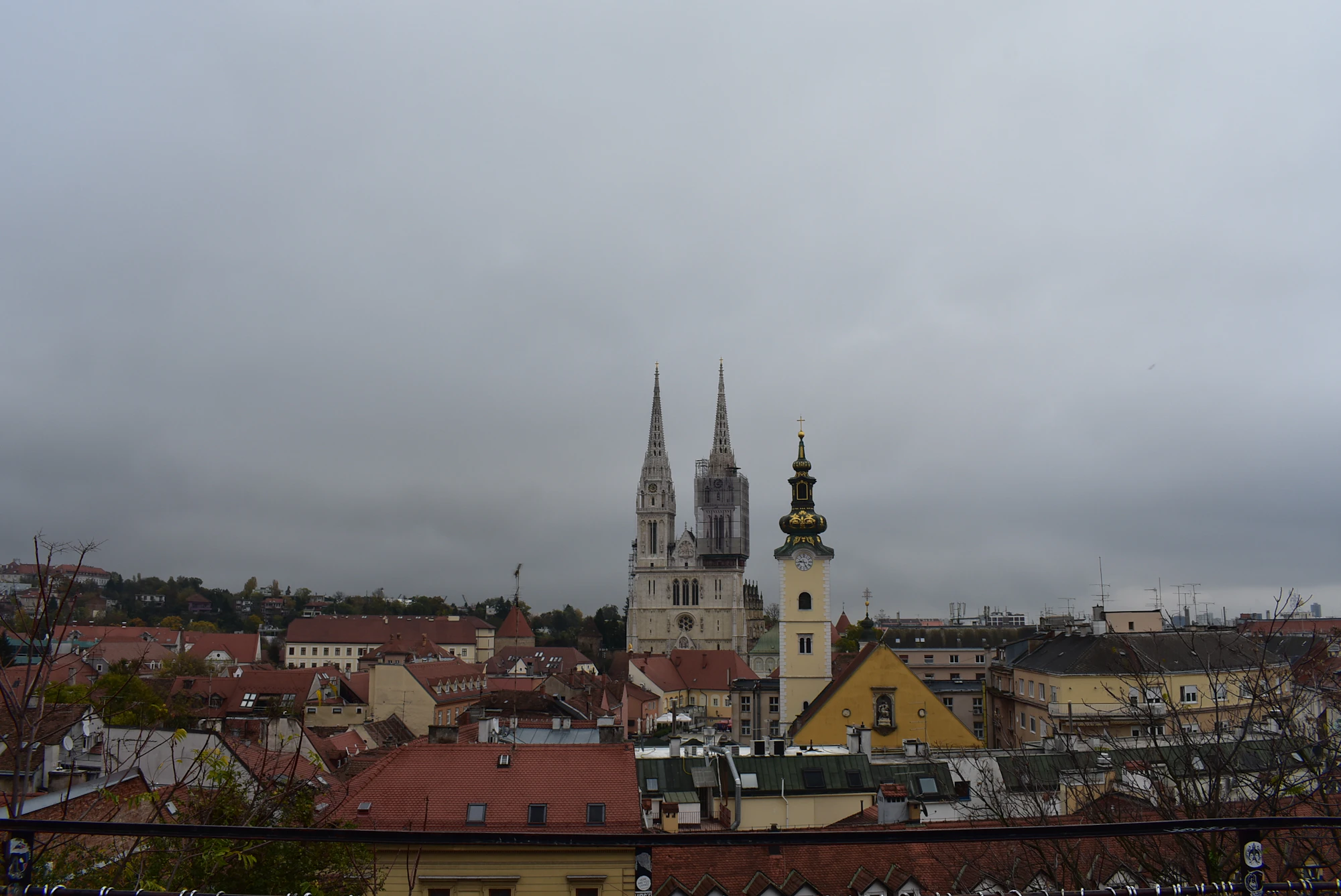 Zagreb rooftops toward the cathedral spires