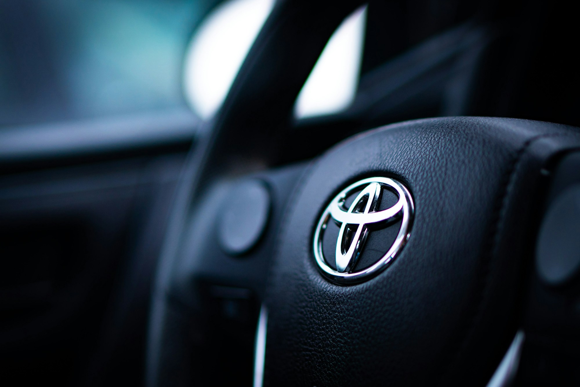 Toyota badge on a steering wheel