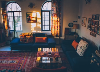 brown and black floral sofa