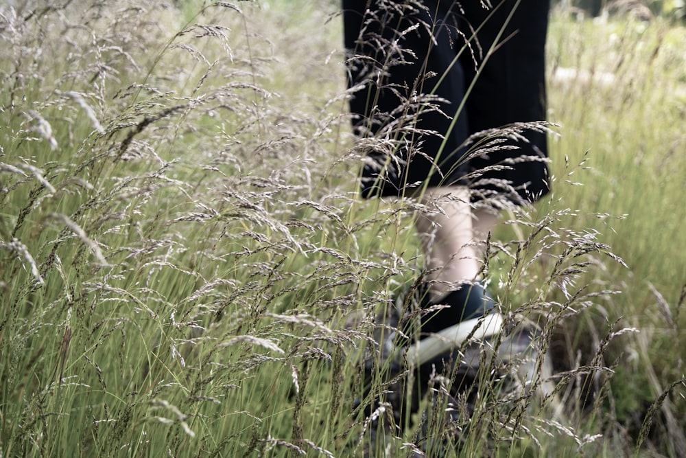 donna in abito nero in piedi sul campo di erba verde durante il giorno