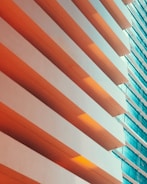 Close-up of modern building facade with geometric shapes