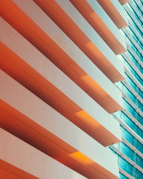 Close-up of modern building facade with geometric shapes