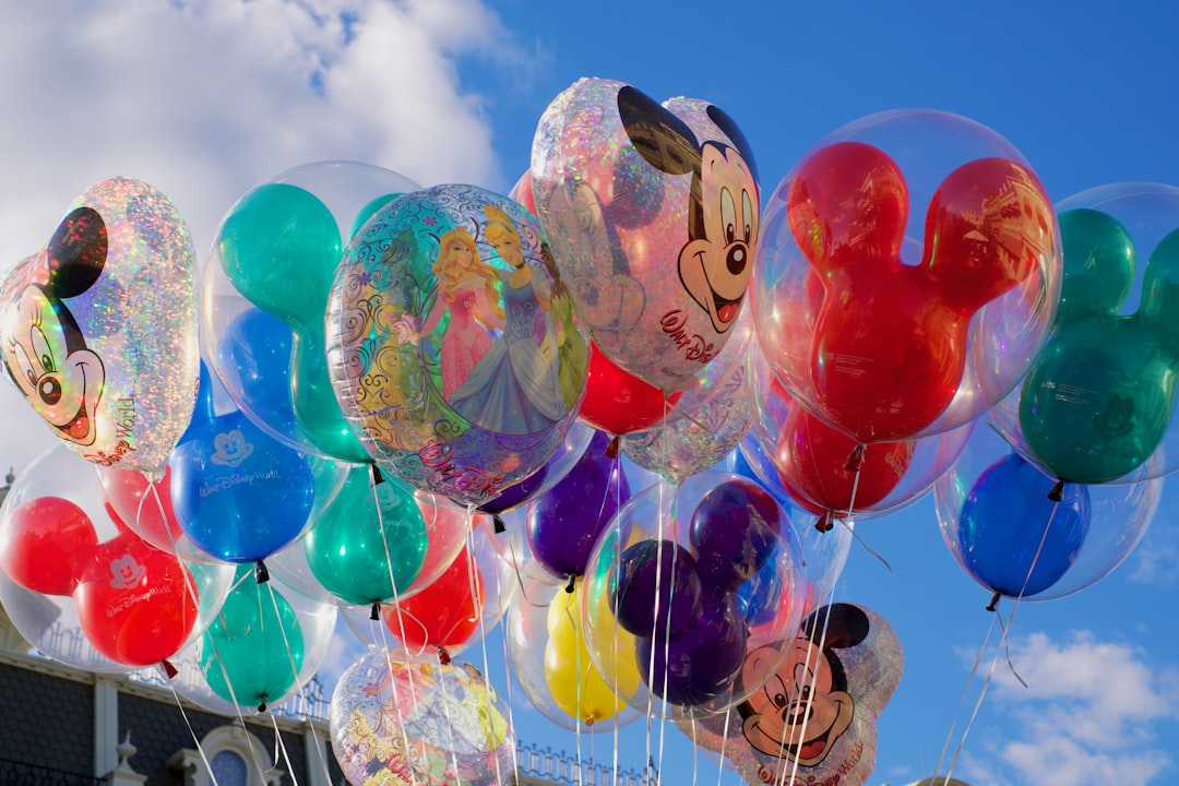 red blue and yellow balloons, Colorful balloons from a recent trip to Walt Disney World.