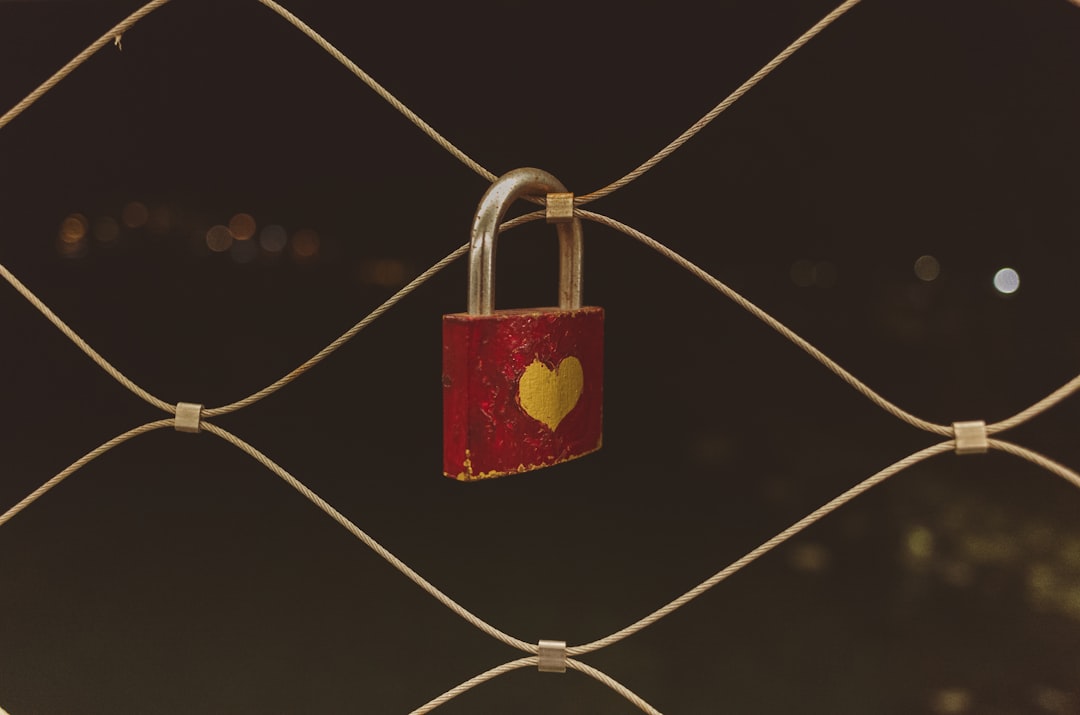 red padlock on gray wire