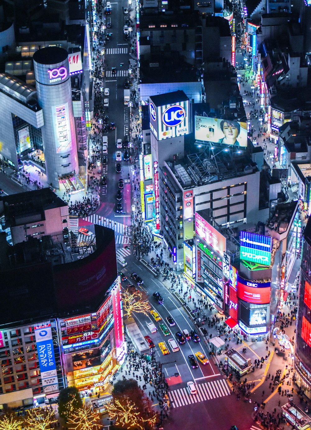 high rise buildings during night time