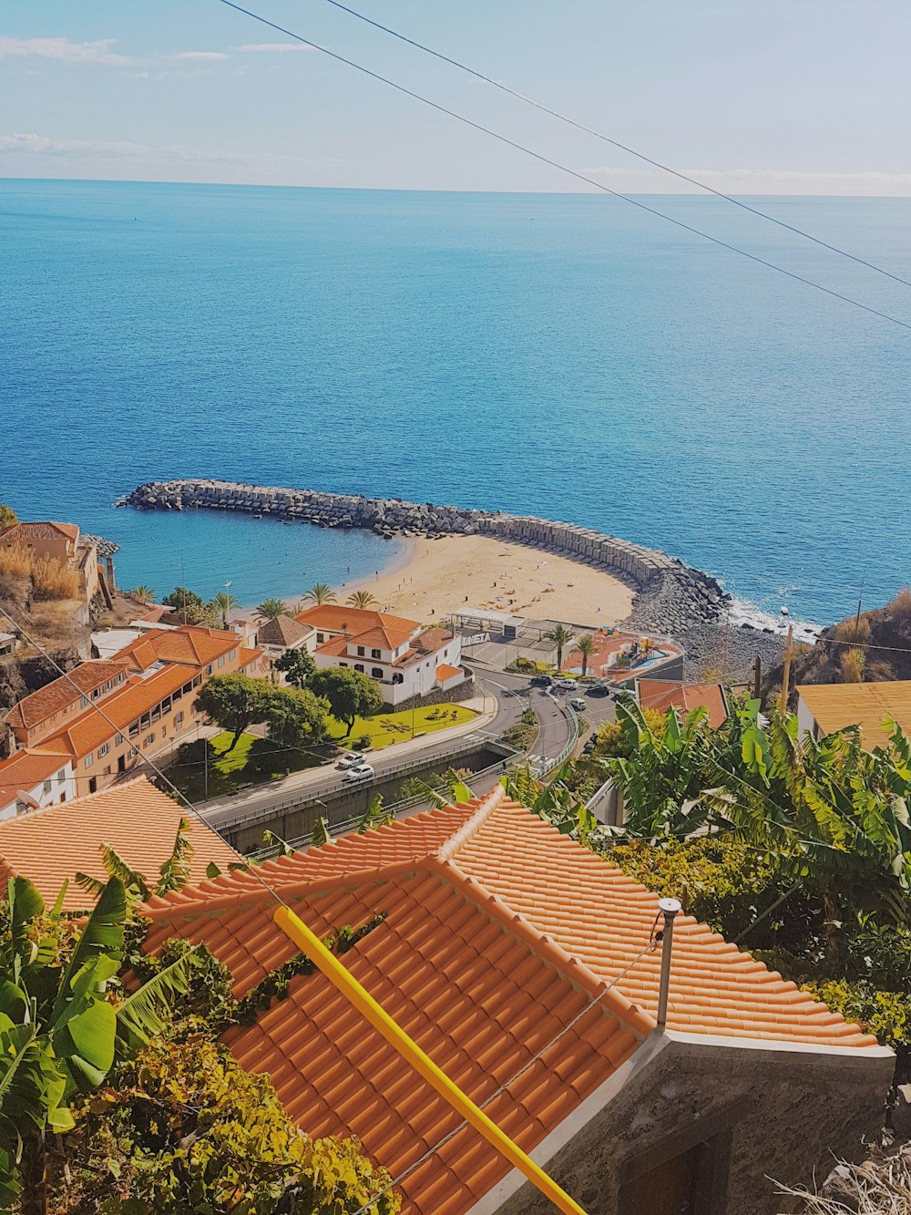 aerial view of houses near sea during daytime