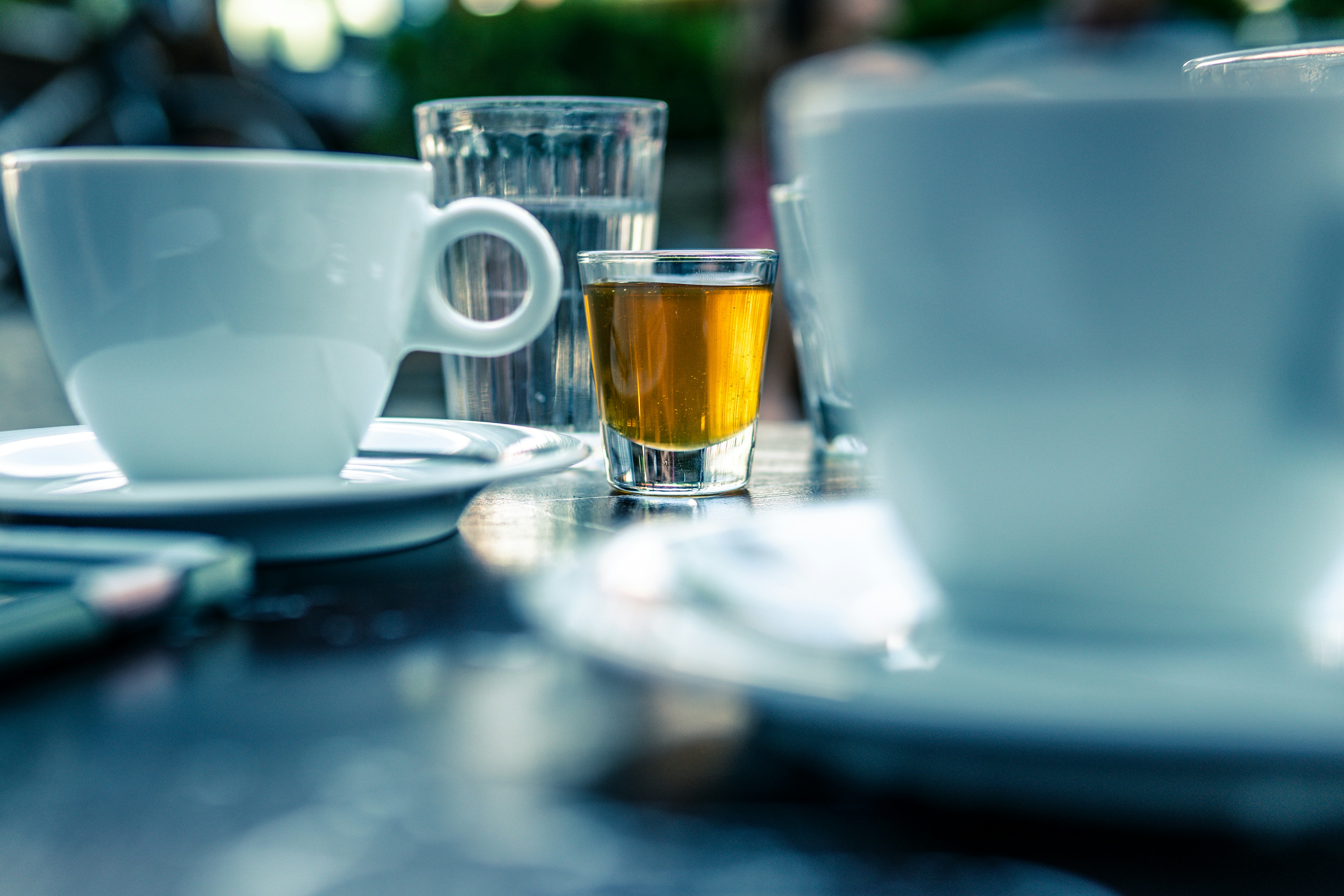 Coffee cups on a cafe table