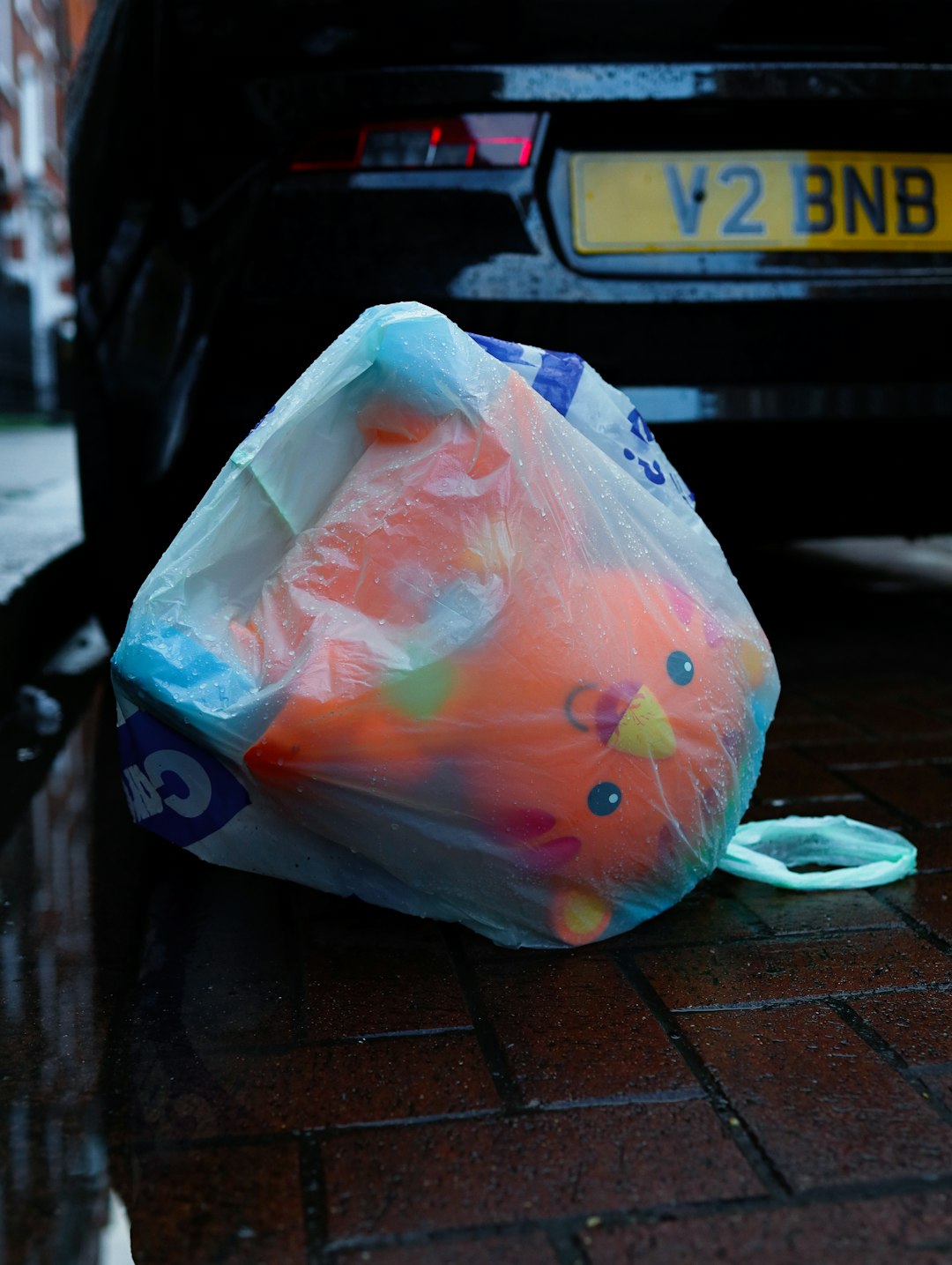 white and pink plastic bag