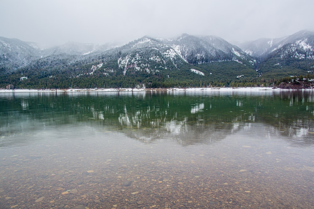 lake near snow covered mountain during daytime